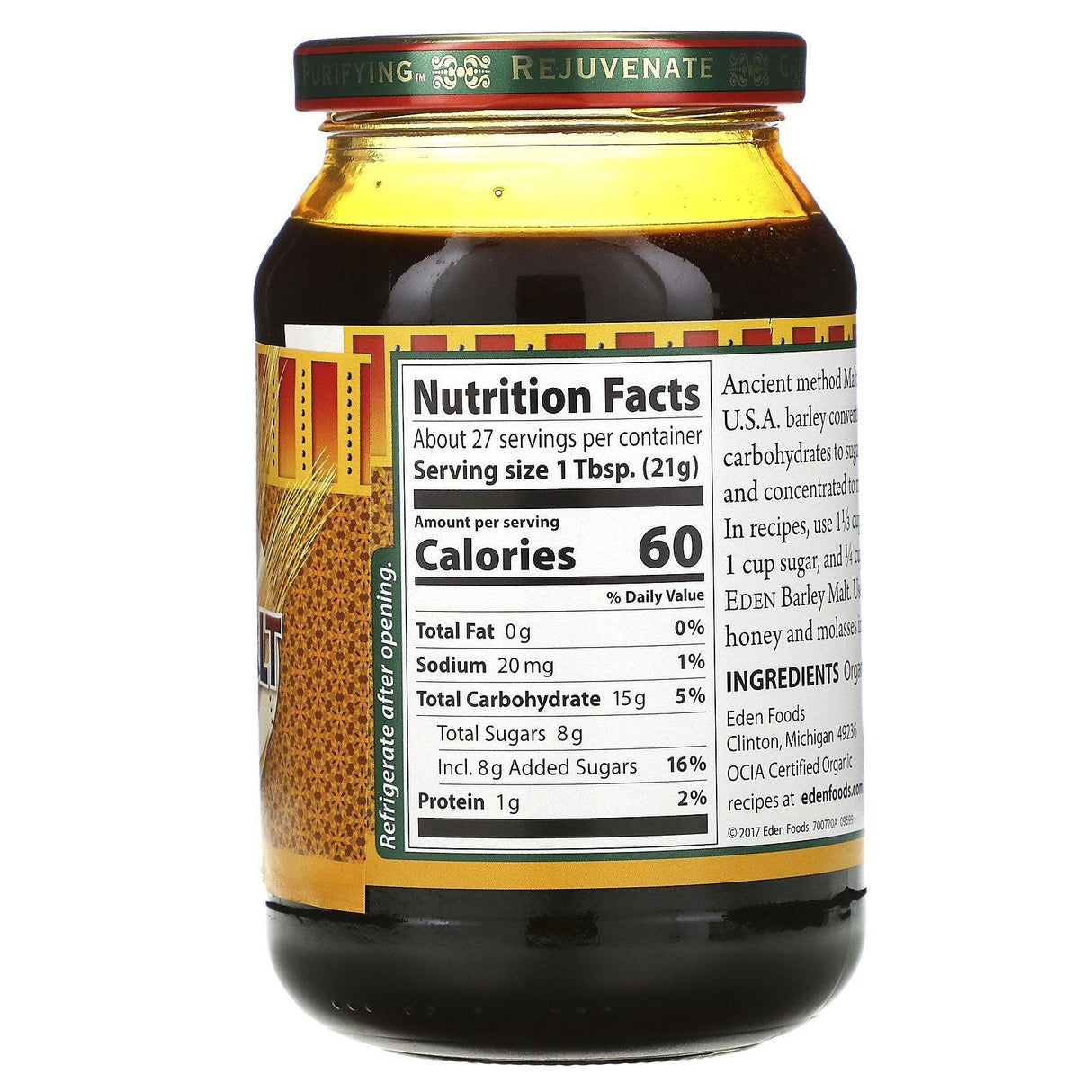 Eden Foods, Organic Traditional Barley Malt Syrup, 20 oz (566 g) - Supply Center USA