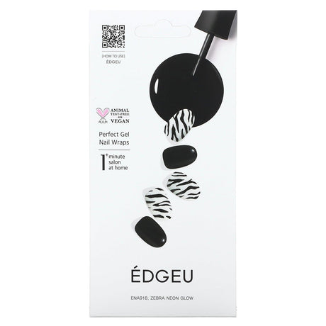 Edgeu, Perfect Gel Nail Wraps, ENA918, Zebra Neon Glow, 16 Piece Strips Set - Supply Center USA