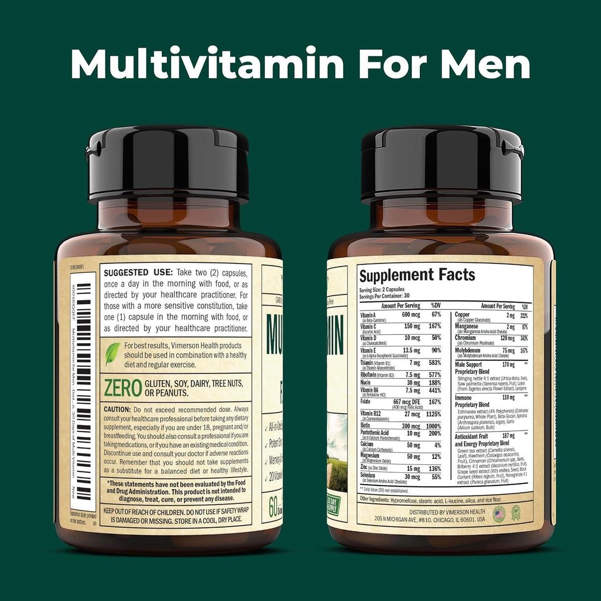 Multivitamin for Men - Daily Mens Multivitamins & Multiminerals Supplement for Energy, Focus and Performance. Mens Vitamins A, C, D, E & B12, Zinc, Calcium, Magnesium & More. Multi Vitamin Capsules - Supply Center USA