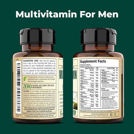 Multivitamin for Men - Daily Mens Multivitamins & Multiminerals Supplement for Energy, Focus and Performance. Mens Vitamins A, C, D, E & B12, Zinc, Calcium, Magnesium & More. Multi Vitamin Capsules - Supply Center USA