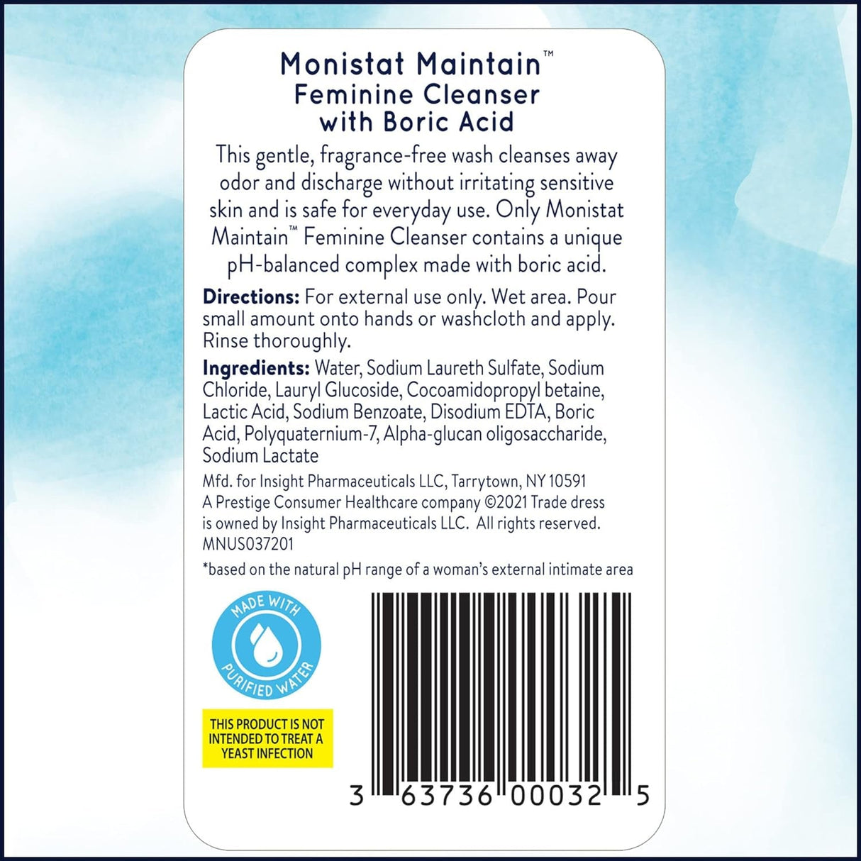 Monistat Boric Acid Feminine Cleanser, Fragrance Free Feminine Wash, 10 Fl Oz, 1 Pack