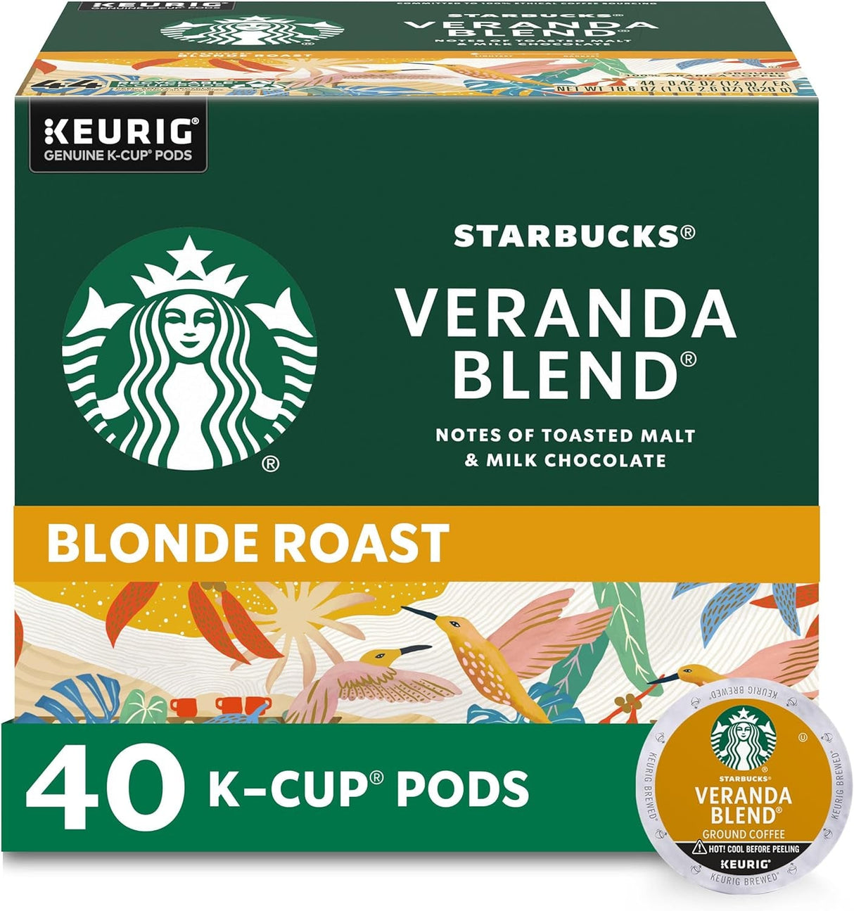 Starbucks K-Cup Coffee Pods, Starbucks Blonde Roast Coffee, Veranda Blend for Keurig Brewers, 100% Arabica, 6 Boxes (60 Pods Total)