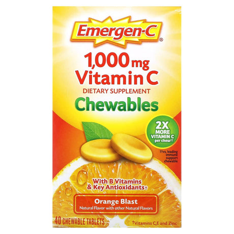 Emergen-C, Vitamin C Chewables, Orange Blast, 500 mg, 40 Chewable Tablets - Supply Center USA