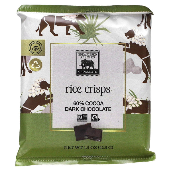 Endangered Species Chocolate, Rice Crisps, 60% Cocoa Dark Chocolate, 1 ...