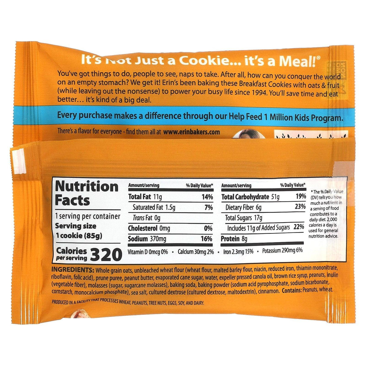 Erin Baker's, The Original Breakfast Cookie, Peanut Butter, 3 oz (85 g) - Supply Center USA