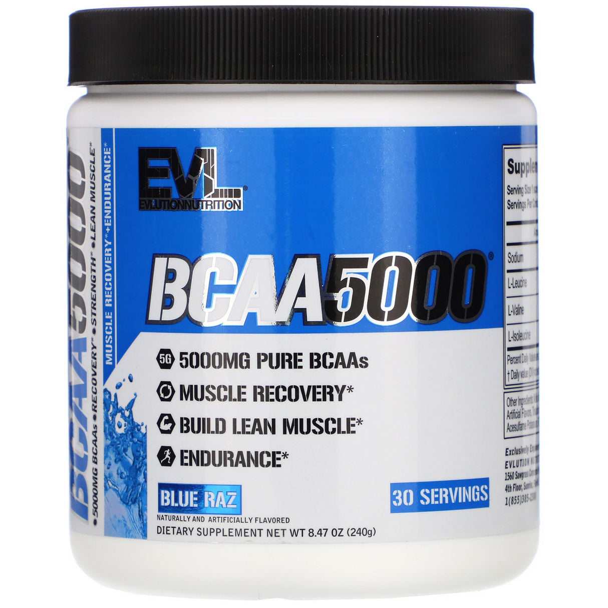 EVLution Nutrition, BCAA5000, Blue Raz, 8.47 oz (240 g) - Supply Center USA
