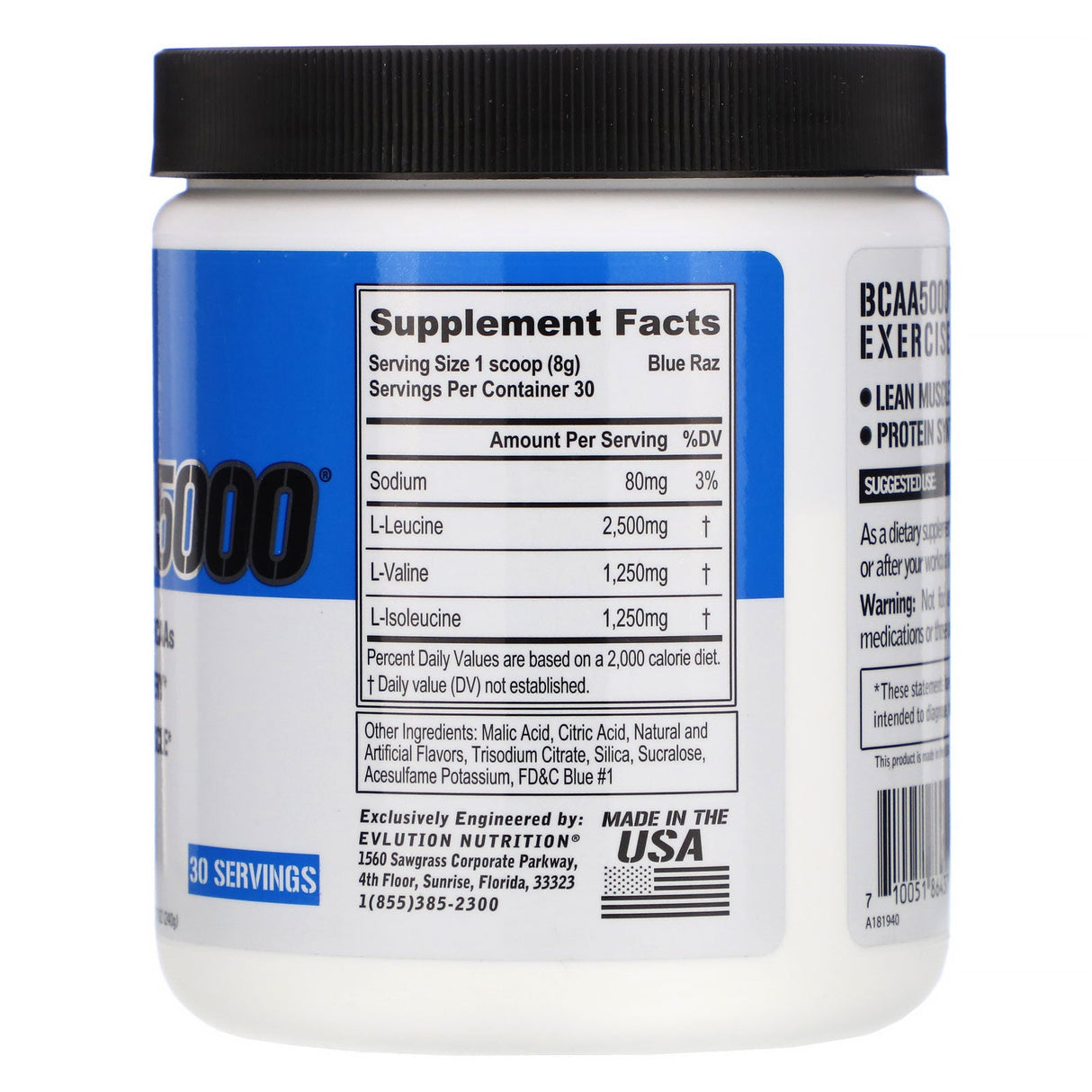 EVLution Nutrition, BCAA5000, Blue Raz, 8.47 oz (240 g) - Supply Center USA