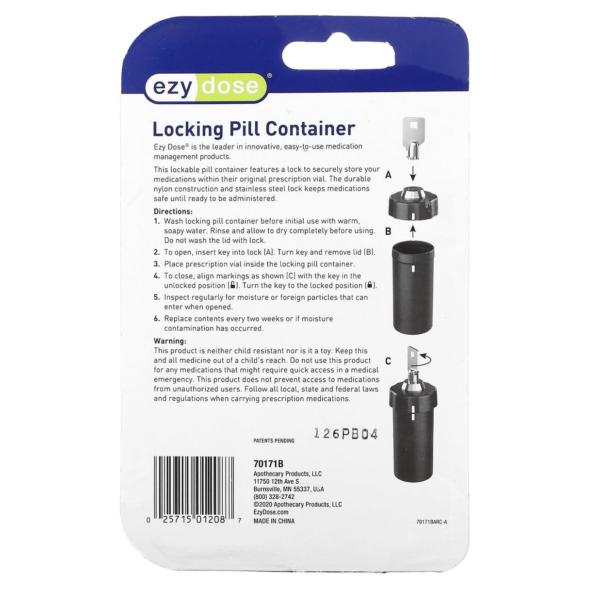 Ezy Dose, Locking Pill Container , 3 Pieces - Supply Center USA