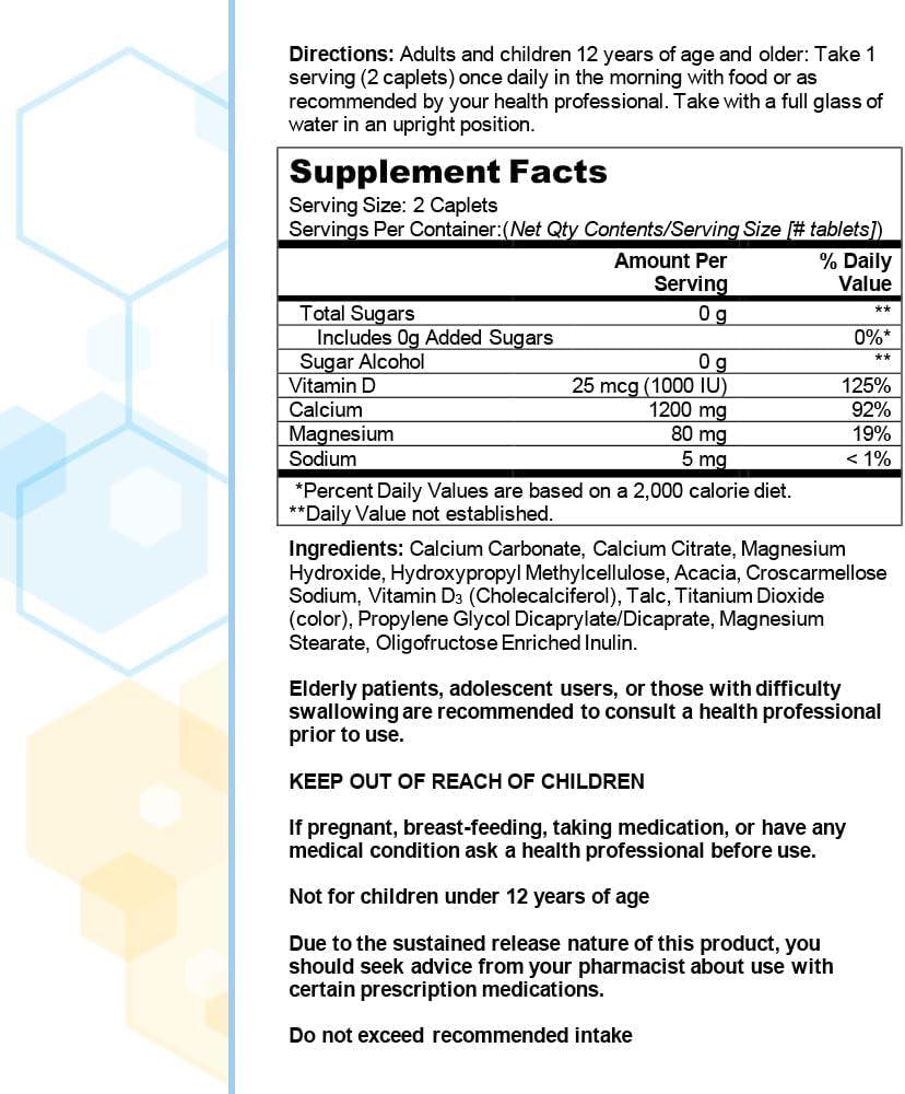 Citracal Slow Release 1200, 1200 Mg Calcium Citrate and Calcium Carbonate Blend with 1000 IU Vitamin D3, Bone Health Supplement for Adults, Once Daily Caplets, 185 Count - Supply Center USA