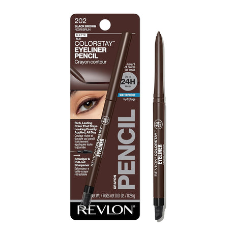 Revlon Colorstay Pencil Waterproof Eyeliner, Smudge-Proof, Eye Makeup with Built-In Sharpener, Packaging May Vary, 202 Black Brown, 0.01 Oz