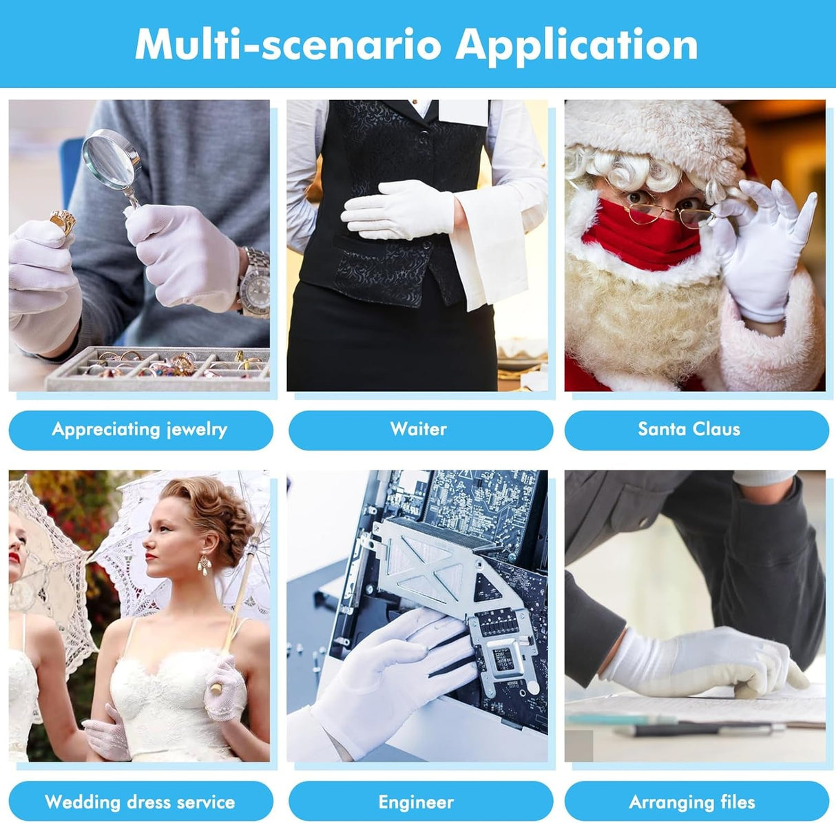 Cotton Gloves for Dry Hands Sleeping, 4 Pairs Moisturizing Gloves Overnight, White Cotton Gloves for Men and Women, Eczema Gloves, White Gloves Costume for Christmas Weddings Serving Inspection