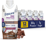 Ensure Max Protein Shake | Milk Chocolate | Ready to Drink | 30G Protein for Muscle Building | 1G Sugar, 4G Fiber | 11 Fl Oz - 12 Pack