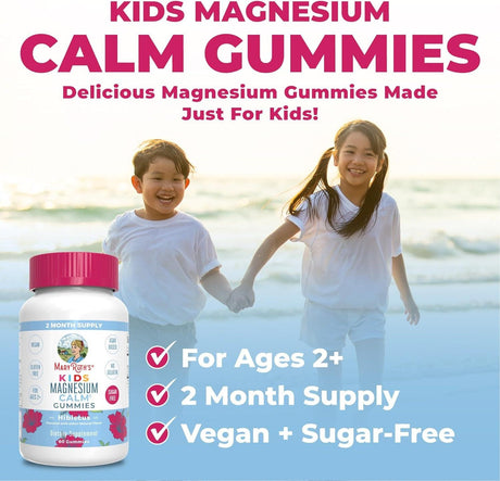 Maryruth Organics Kids Magnesium Citrate Gummies by Maryruth'S | 2 Month Supply | Sugar-Free | Calm Magnesium Gummies for Kids 2+ | Bone Health | Calcium Absorption | Vegan | 60 Count - Supply Center USA