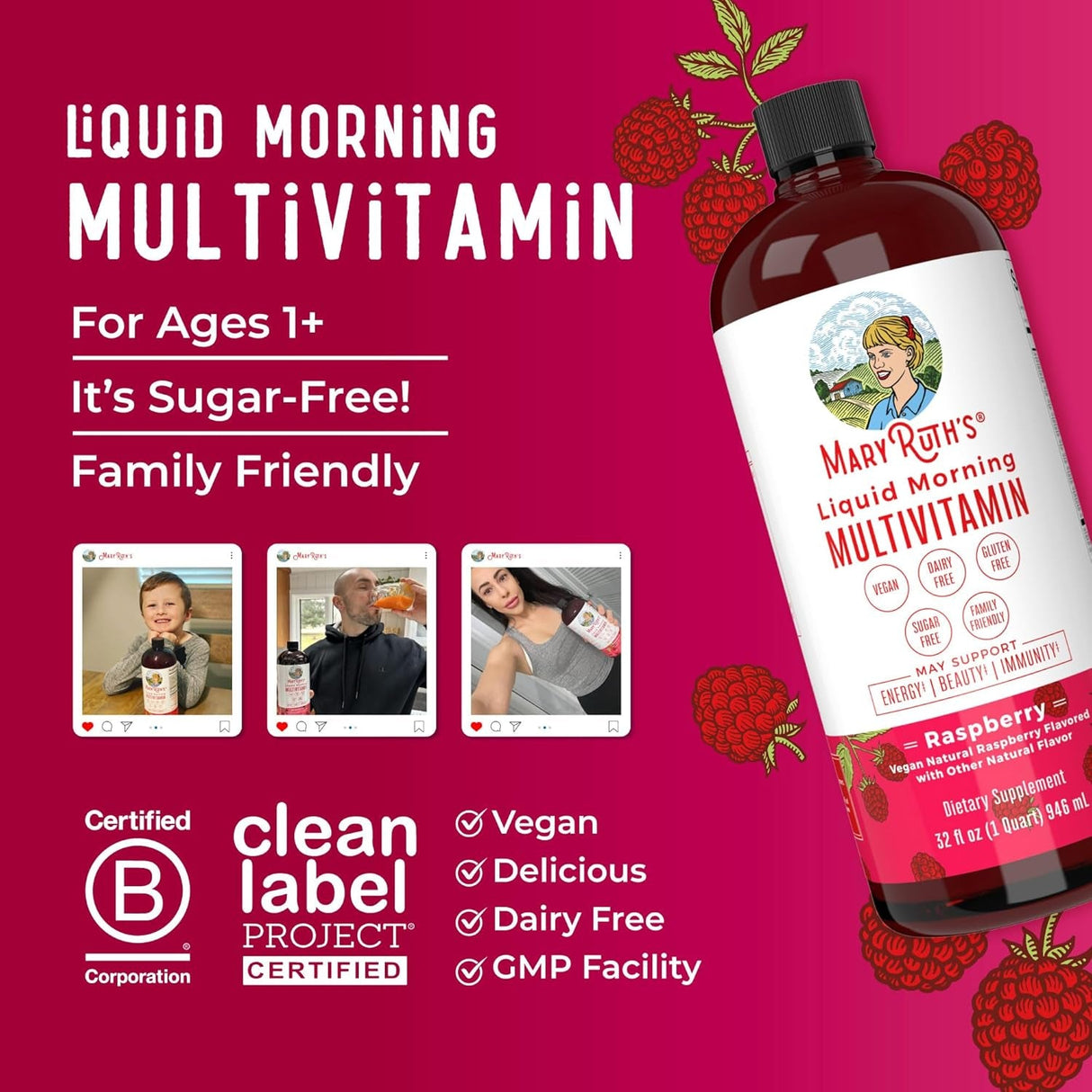 Maryruth Organics Multivitamin for Women Men & Kids | Vegan, Sugar Free | Womens Multivitamin & Multimineral | Beauty & Energy Women'S Multivitamin | Non-Gmo | 32 Fl Oz