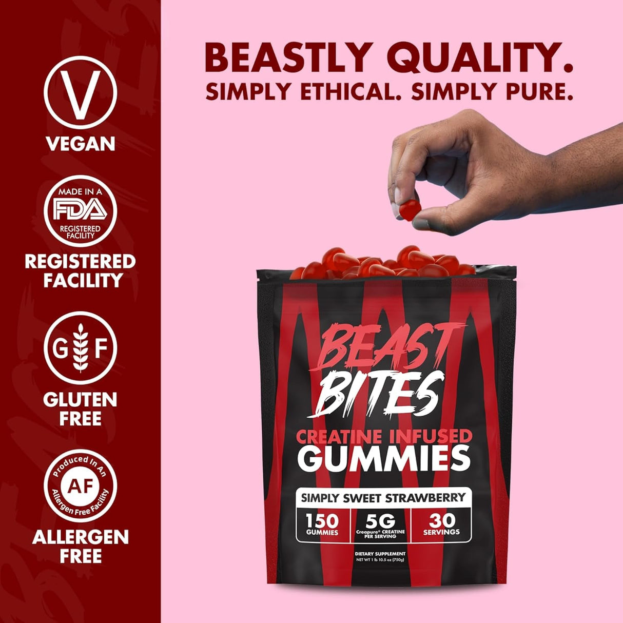 Creatine Gummies - 5G Creatine Monohydrate per Serving - No Sugar or Artificial Colors - Low-Calorie, Vegan & Halal - Made in the USA - 30 Servings
