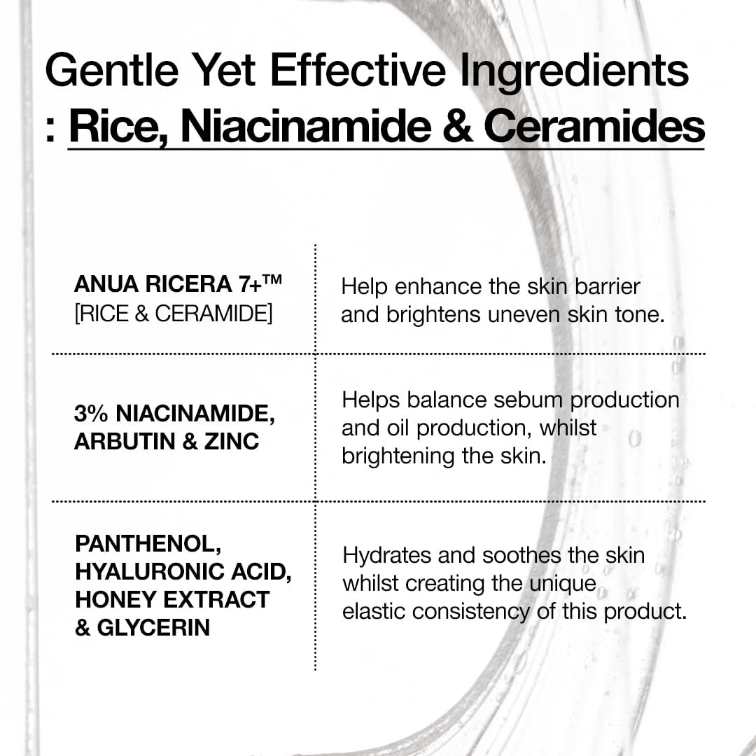 ANUA RICE CERAMIDE 7 HYDRATING BARRIER SERUM, Brightening, Hydrating Serum for Face, Rice, Hyaluronic Acid, Niacinamide, Fragrance-Free, Non Comodogenic, Glass Skin, Korean Skin Care, 50Ml/1.69Fl.Oz.