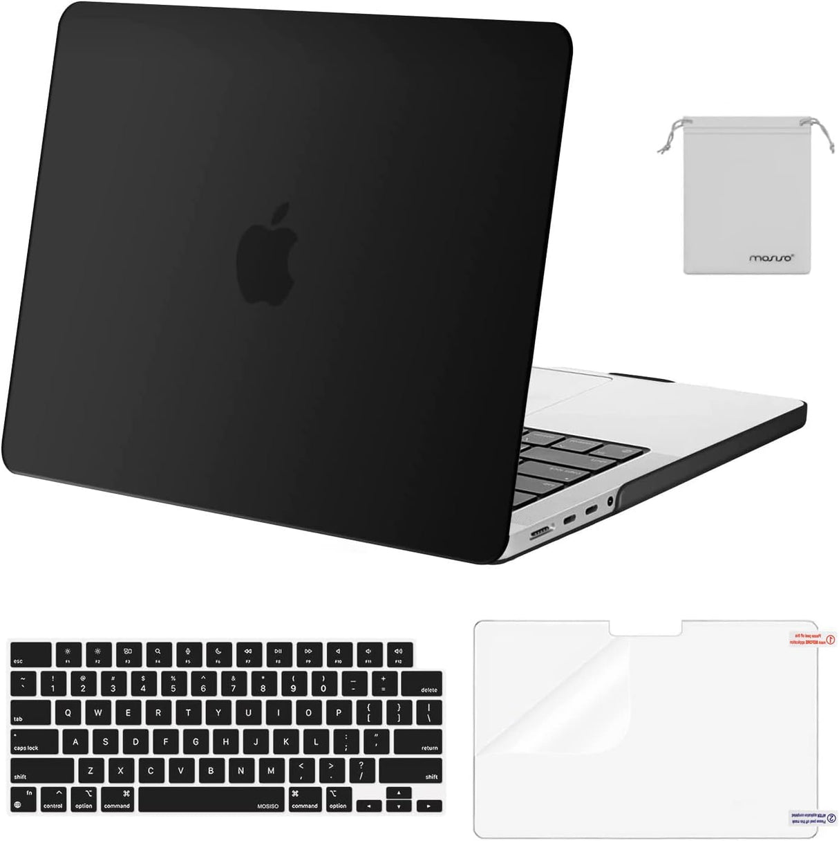 MOSISO Compatible with Macbook Pro 14 Inch Case 2024 2023 2022 2021 M4 M3 M2 M1 Pro Max A3112 A3185 A3401 A2918 A2992 A2779 A2442, Plastic Hard Shell&Keyboard Cover&Screen Film&Pouch, Black