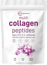 Micro Ingredients Hydrolyzed Collagen Peptides Powder, 1Lb | Grass Fed Bovine Collagen for Women & Men | Type I & III Unflavored | Easy Mixing Vital Nutrients for Healthy Hair, Skin & Joints