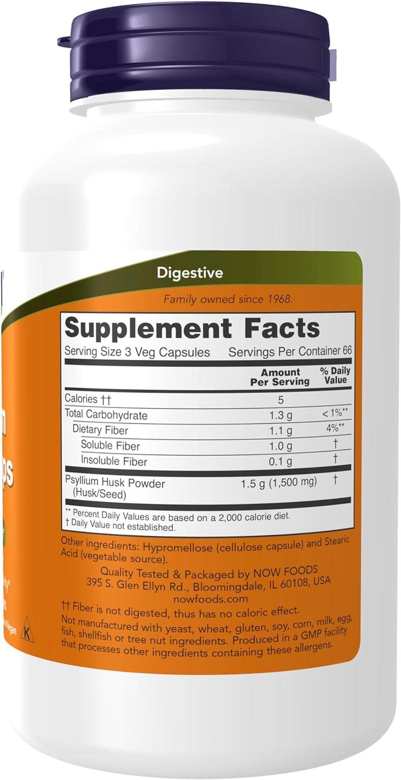 NOW Supplements, Psyllium Husk Caps 500 Mg, Non-Gmo Project Verified, Natural Soluble Fiber, Intestinal Health*, 200 Veg Capsules - Supply Center USA