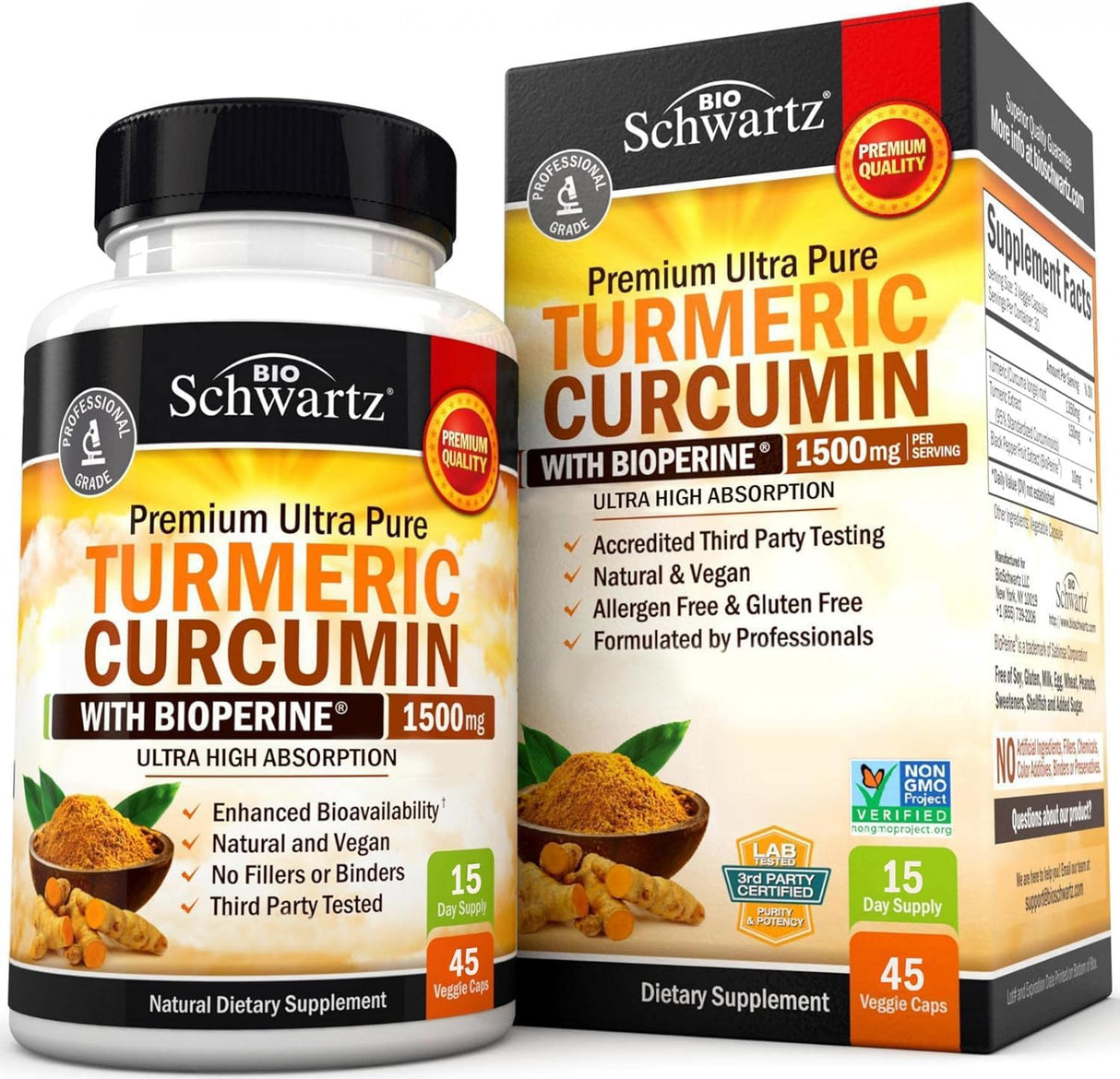 Turmeric Curcumin with Black Pepper Extract 1500Mg - High Absorption Ultra Potent Turmeric Supplement with 95% Curcuminoids and Bioperine - Non GMO Turmeric Capsules for Joint Support - 90 Capsules