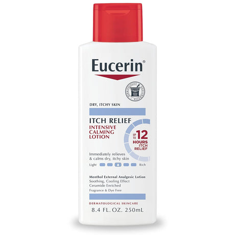 Eucerin Itch Relief Intensive Calming Body Lotion for Dry Itchy Skin, Unscented Lotion with Cooling Menthol and Ceramides, 8.4 Fl Oz Bottle