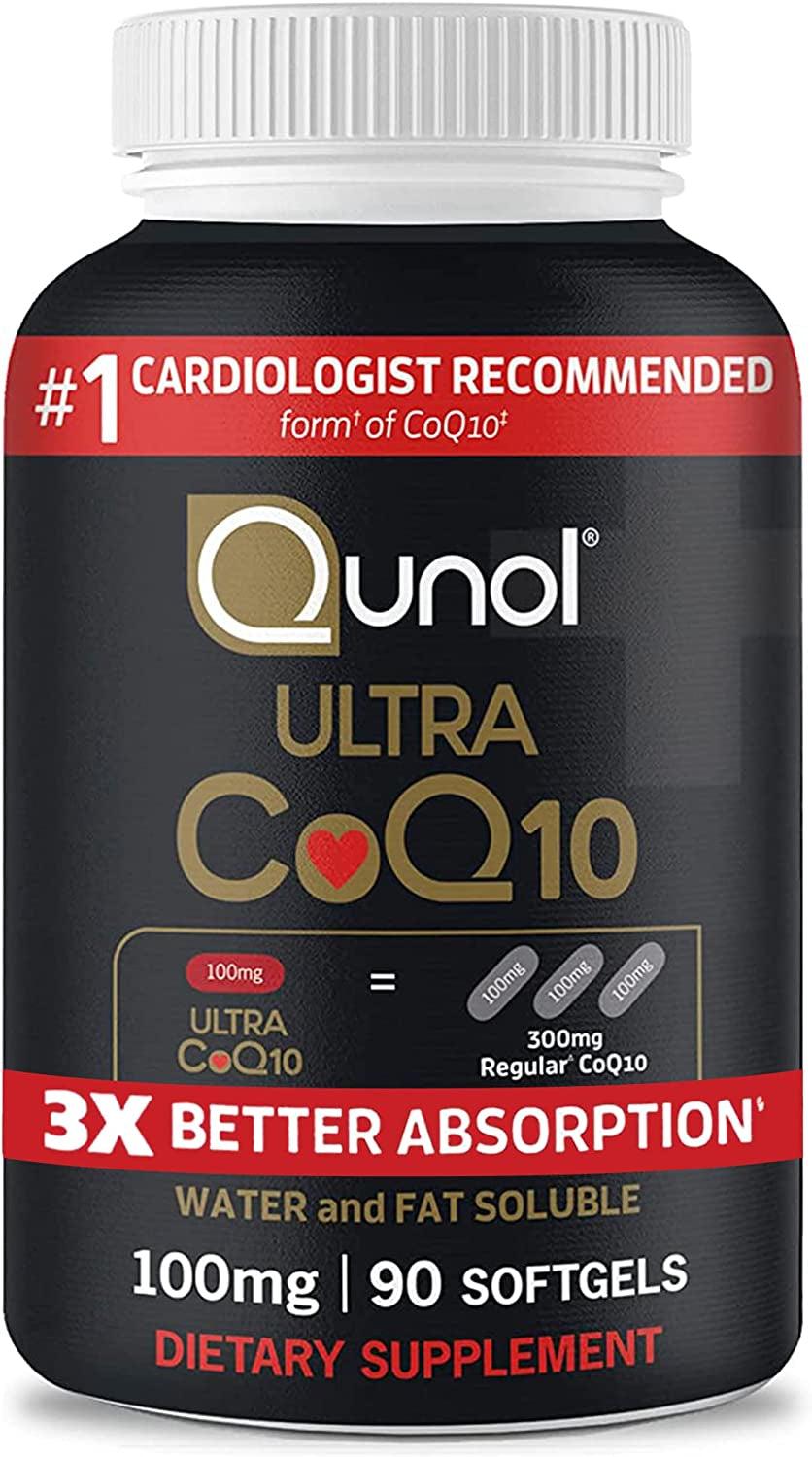 Qunol Ultra Coq10 100Mg Softgels- 3X Better Absorption, Antioxidant for Heart Health & Energy Production, Coenzyme Q10 Vitamins and Supplements, 3 Month Supply, 90 Count - Supply Center USA