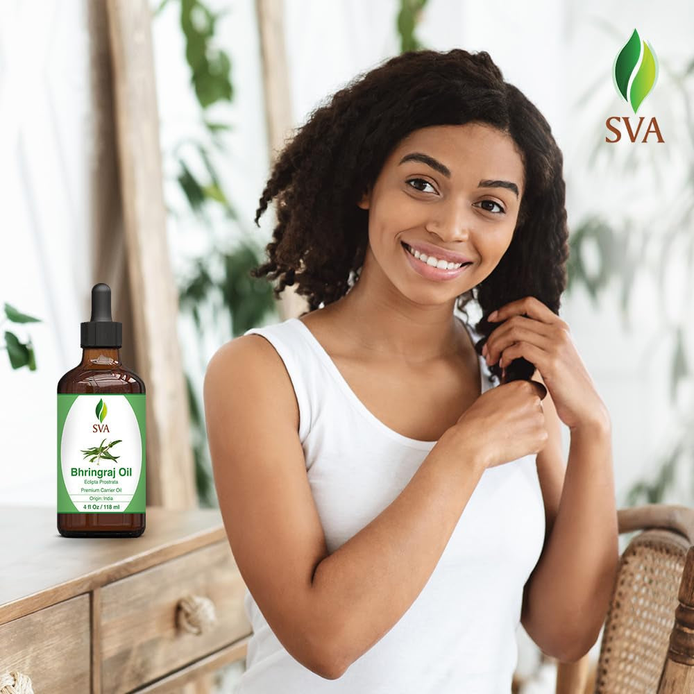 SVA Bhringraj Premium Carrier Oil 4Oz (118Ml) with Dropper for Hair Oiling, Scalp Massage & Skin Care