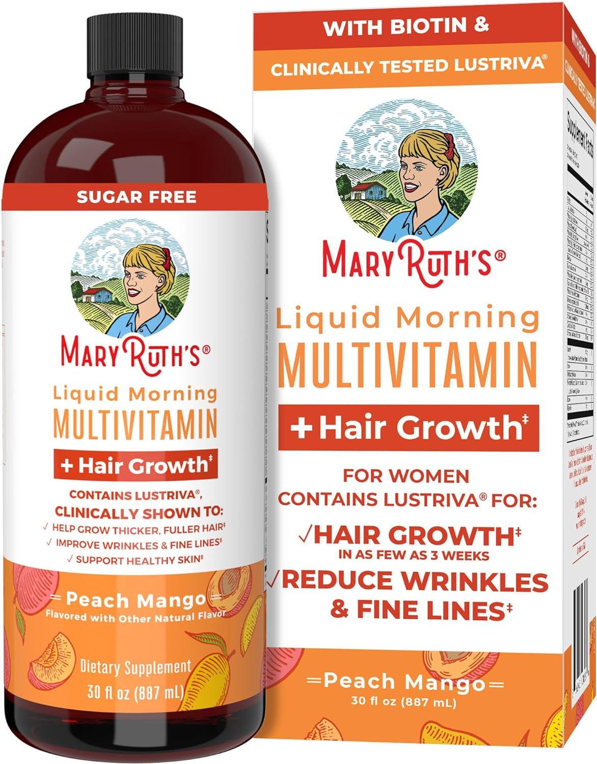 Maryruth'S Liquid Multivitamin + Lustriva® Hair Growth Vitamins | Biotin 10000Mcg | Vitamin D | Clinically Tested for Thicker Hair, Wrinkles, Fine Lines, Skin Care | Ages 18+ | 15.22 Fl Oz - Supply Center USA