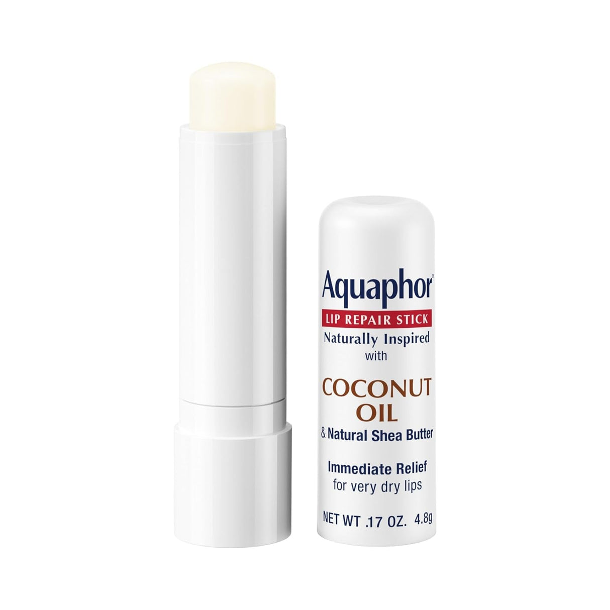 Aquaphor Naturally Inspired Lip Repair Stick with Coconut Oil and Natural Shea Butter, Hydrating Lip Balm Stick Immediately Relieves Dryness and Soothes Chapped Lips, 0.17 Oz Stick