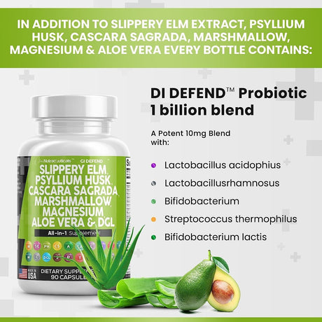 Clean Nutraceuticals Slippery Elm 5000Mg Psyllium Husk 2000Mg Pre Probiotic Digestive Gut Health Supplement with Aloe Vera Cascara Sagrada 2000Mg Marshmallow Root DGL Licorice Senna Extract - Supply Center USA