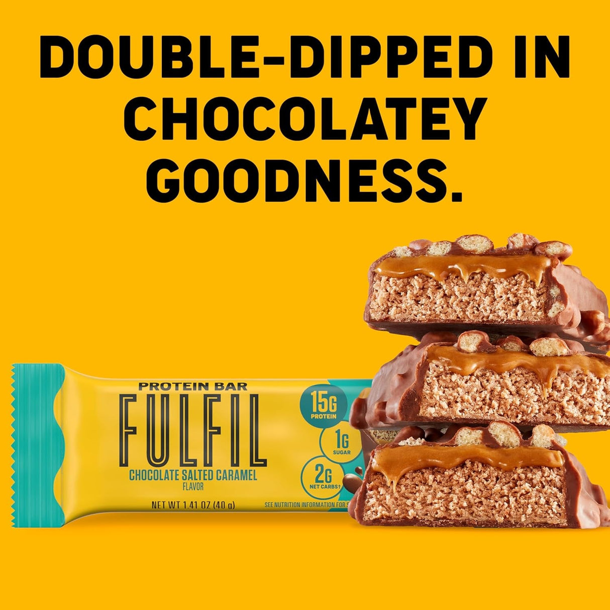 FULFIL Protein Snack Bars, NEW Recipe Chocolate Salted Caramel, 15G Protein, Pantry Staples, 12 Count, Packaging May Vary