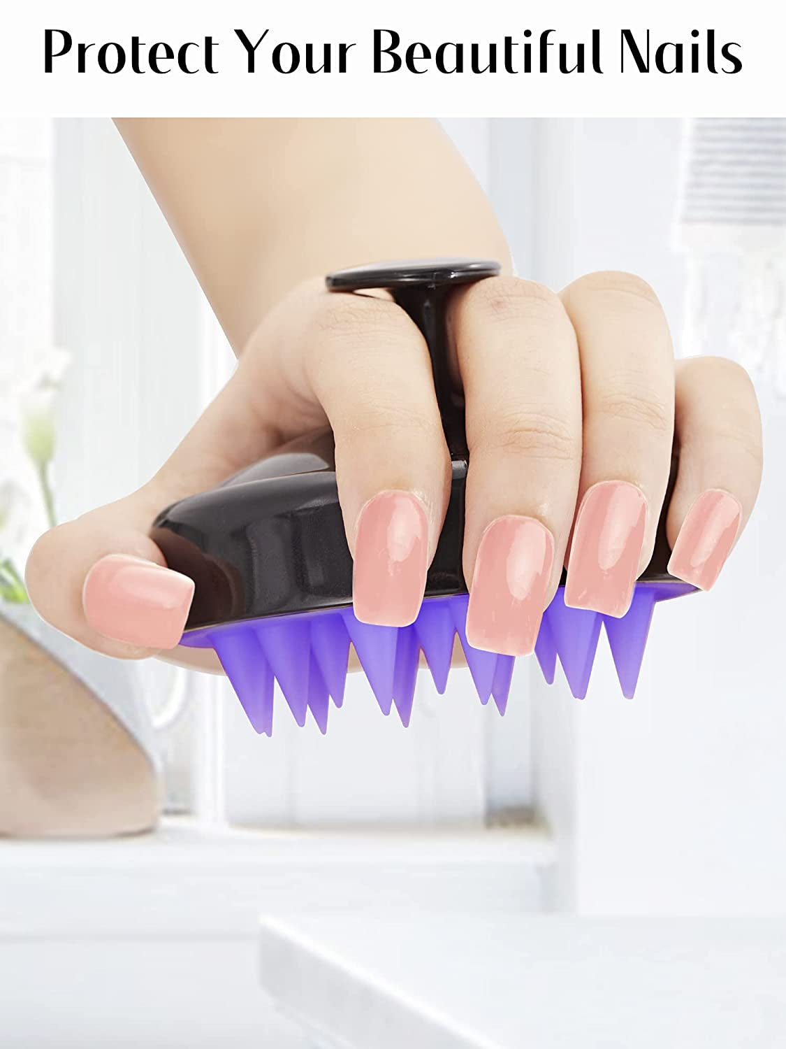 HEETA Shampoo Scalp Brush Massager Hair Growth, Scalp Scrubber with Soft Silicone Bristles for Hair Growth & Dandruff Removal, Hair Brush for Scalp Exfoliator, Black