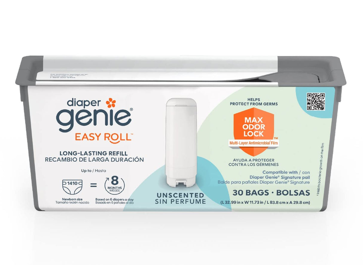 Diaper Genie Easy Roll Refill with 30 Bags, Holds up to 1410 Newborn Diapers per Refill