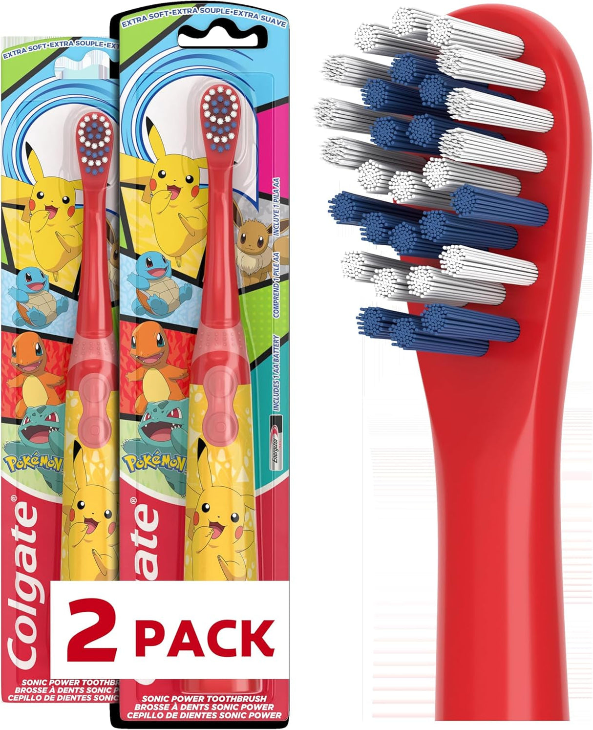 Colgate Kids Battery Powered Toothbrush, Kids Battery Toothbrush with Included AA Battery, Extra Soft Bristles, Flat-Laying Handle to Prevent Rolling, Bluey Toothbrush, 1 Pack