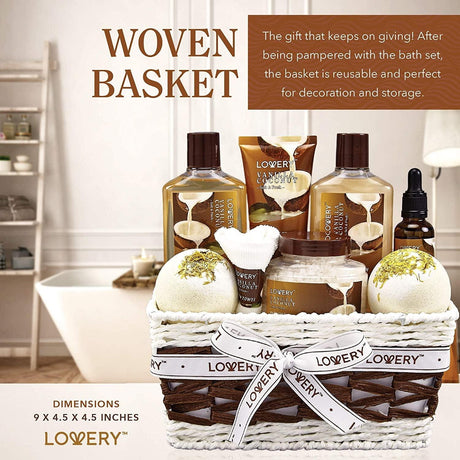 Bath and Body Gift Basket for Women and Men – 9 Piece Set of Vanilla Coconut Home Spa Set, Includes Fragrant Lotions, Extra Large Bath Bombs, Coconut Oil, Luxurious Bath Towel & More - Supply Center USA