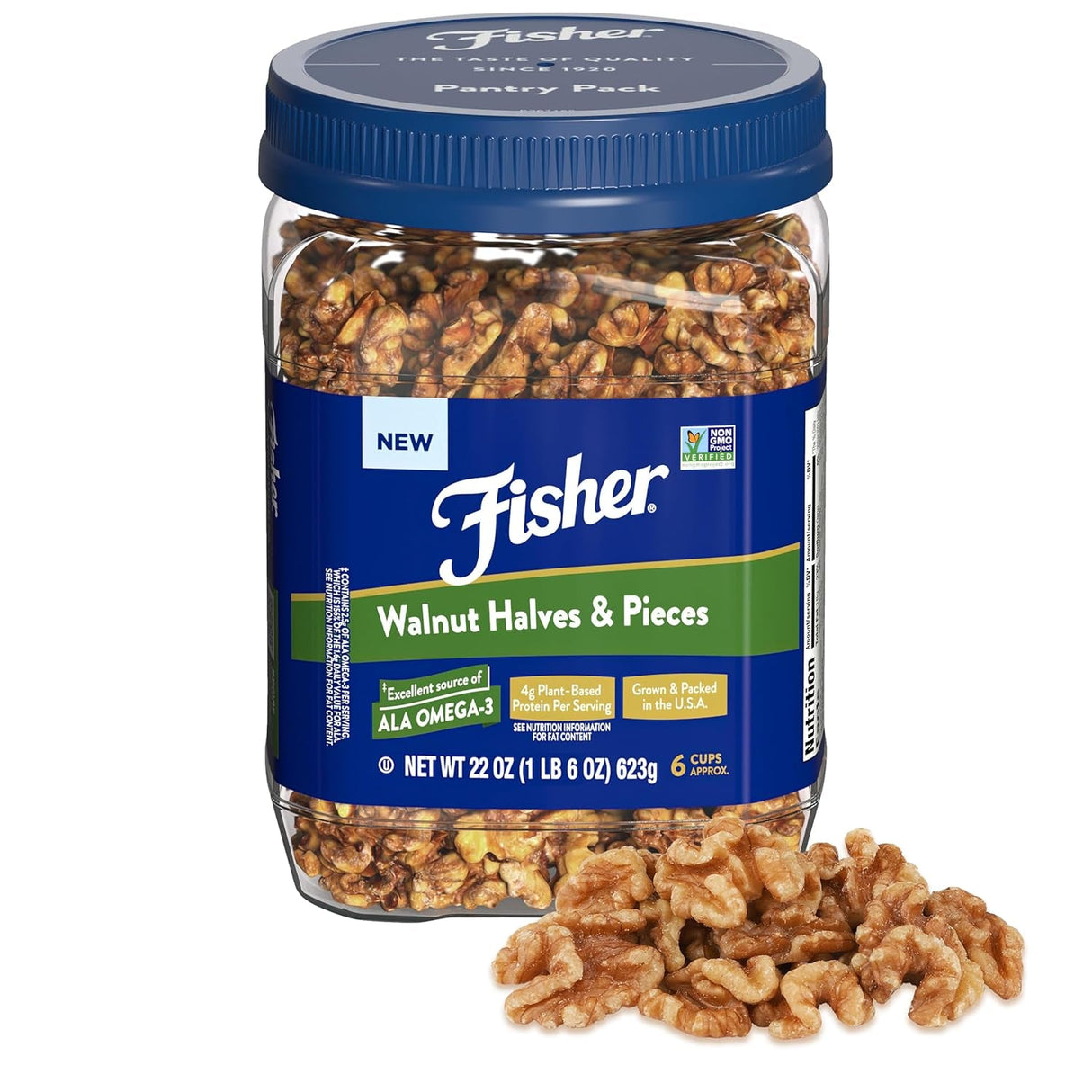 Fisher Chef'S Naturals Walnut & Pieces, Naturally Gluten Free, No Preservatives, Non-Gmo, Halves, 16 Oz