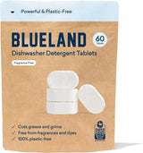 BLUELAND Dishwasher Detergent Tablet Refill 60 Count- Plastic-Free & Eco Friendly Alternative to Liquid Pods or Sheets - Natural, Sustainable - 60 Washes
