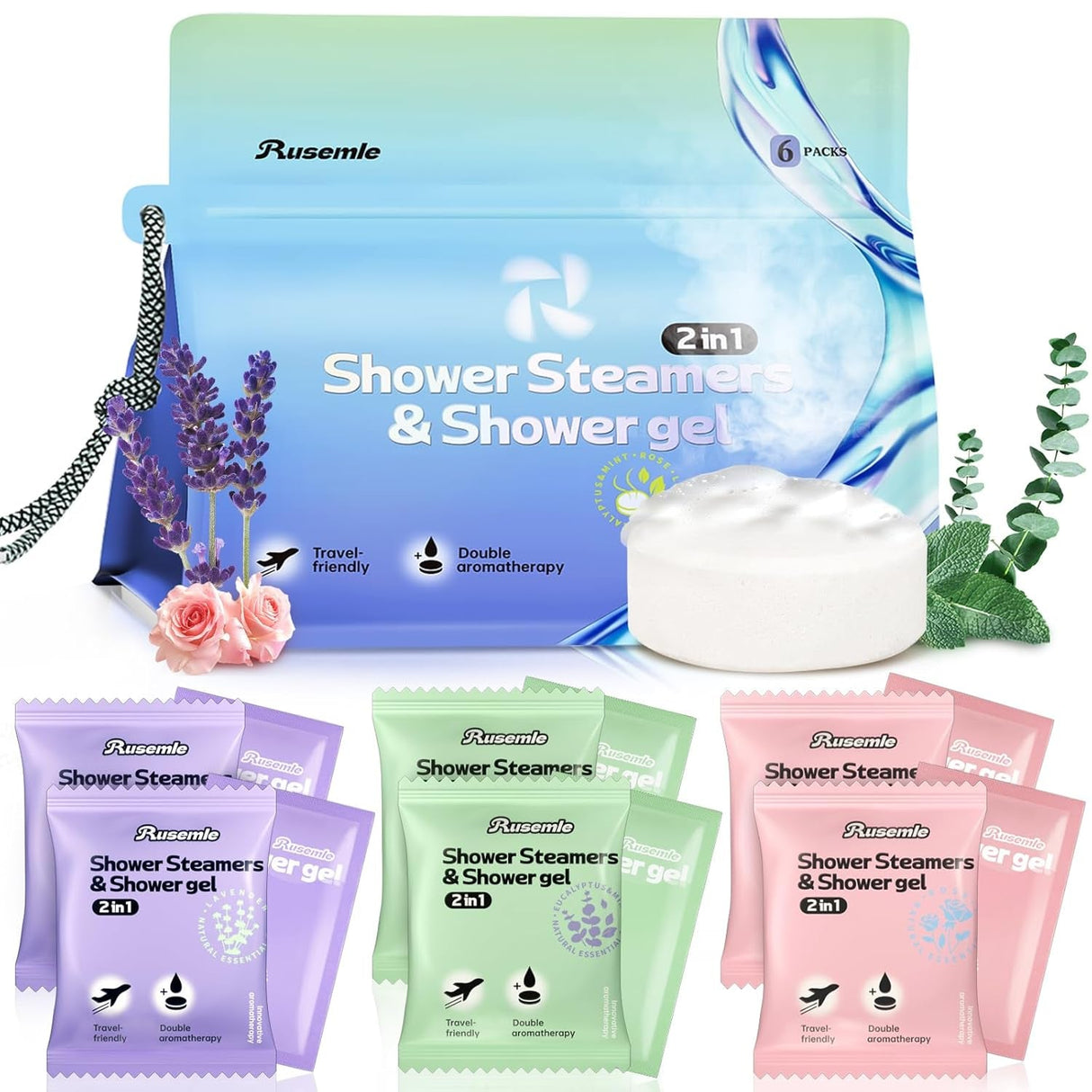 Shower Steamers Aromatherapy, 6 Pack Shower Bombs & 6 Pack Body Wash, Birthday Gifts for Women with Essential Oils, SPA Gifts for Women Mom, Valentines Day Gifts for Her, Him, Mom, Wife