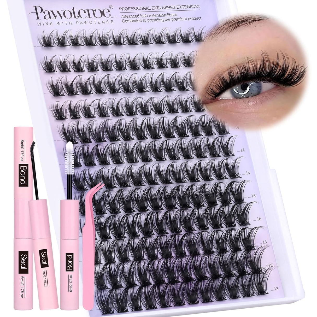 Pawotence Lash Clusters Wispy Cluster Eyelash Extensions 144Pcs Individual Lashes 10-18Mm Lash Extension DIY False Eyelashes Soft Comfortable Eyelash Clusters with Thin Band
