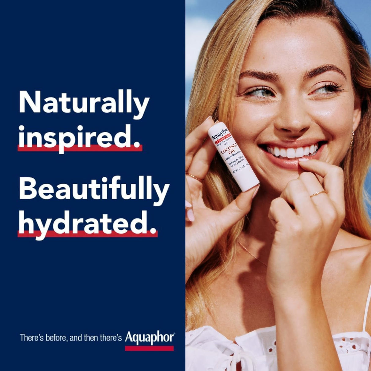 Aquaphor Naturally Inspired Lip Repair Stick with Coconut Oil and Natural Shea Butter, Hydrating Lip Balm Stick Immediately Relieves Dryness and Soothes Chapped Lips, 0.17 Oz Stick