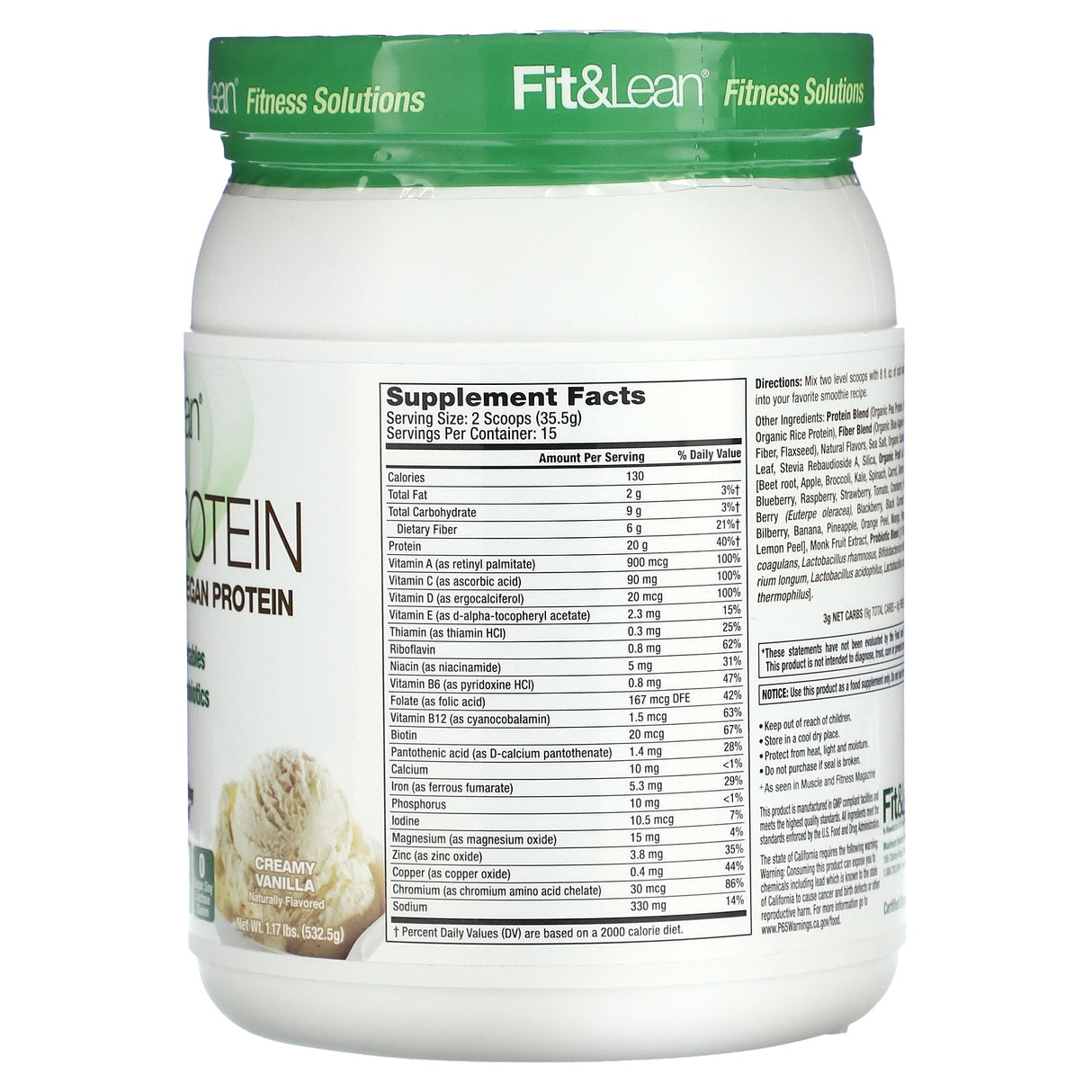 Fit & Lean, Plant Protein, Creamy Vanilla, 1.17 lbs (532.5 g) - Supply Center USA