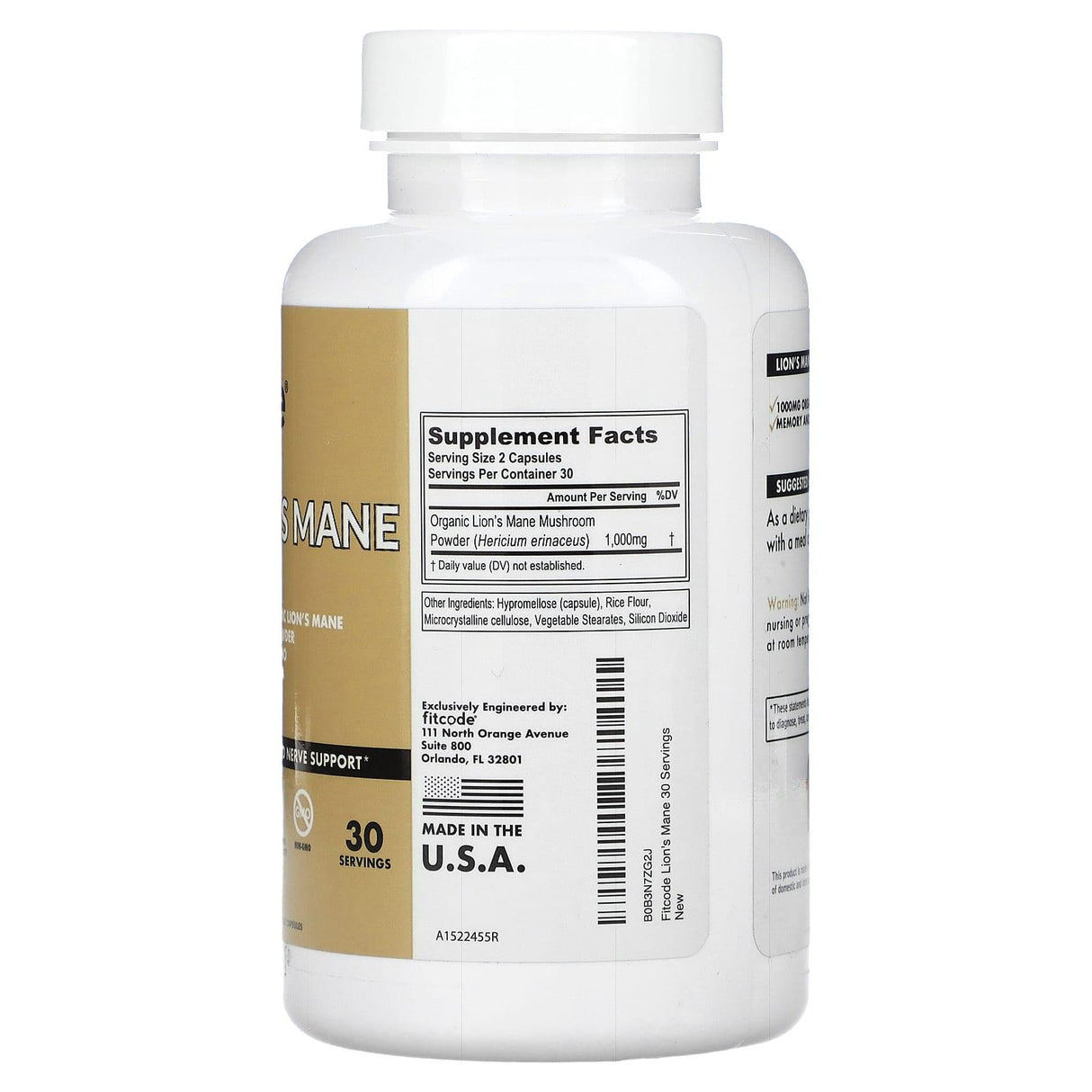 FITCODE, Lion's Mane, 500 mg, 60 Veggie Capsules - Supply Center USA
