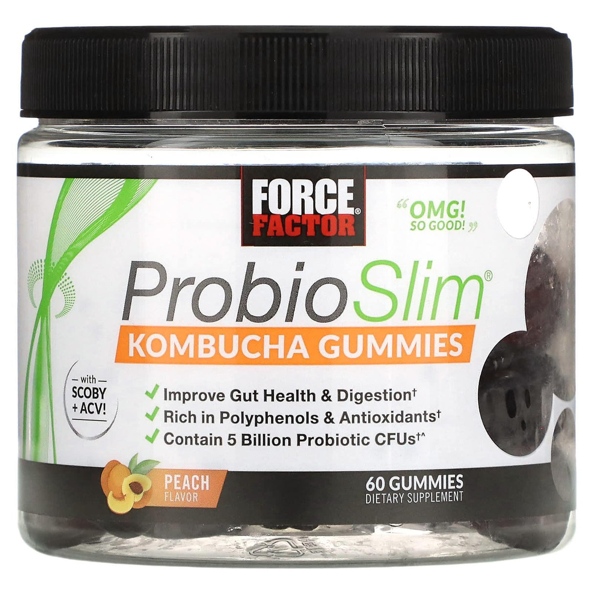 Force Factor, ProbioSlim, Kombucha Gummies, Peach, 60 Gummies - Supply Center USA