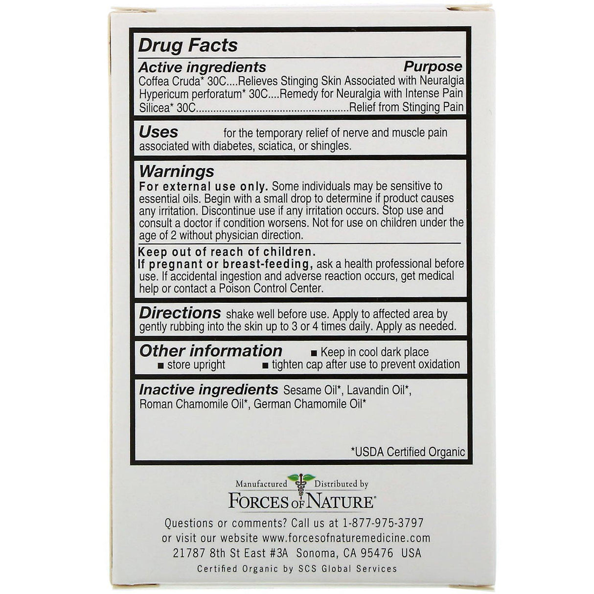 Forces of Nature, Nerve Pain, Organic Medicine, 0.37 oz (11 ml) - Supply Center USA