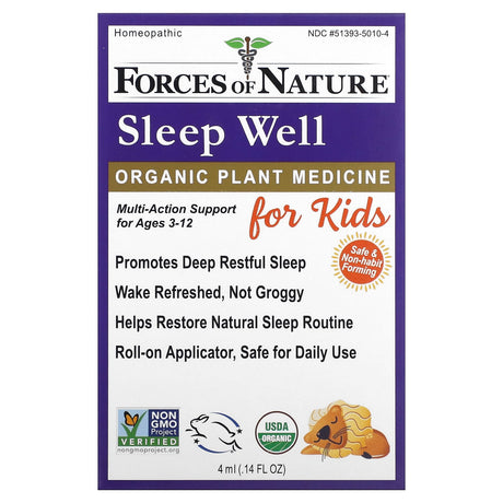 Forces of Nature, Sleep Well Organic Plant Medicine, For Kids, 0.14 fl oz (4 ml) - Supply Center USA