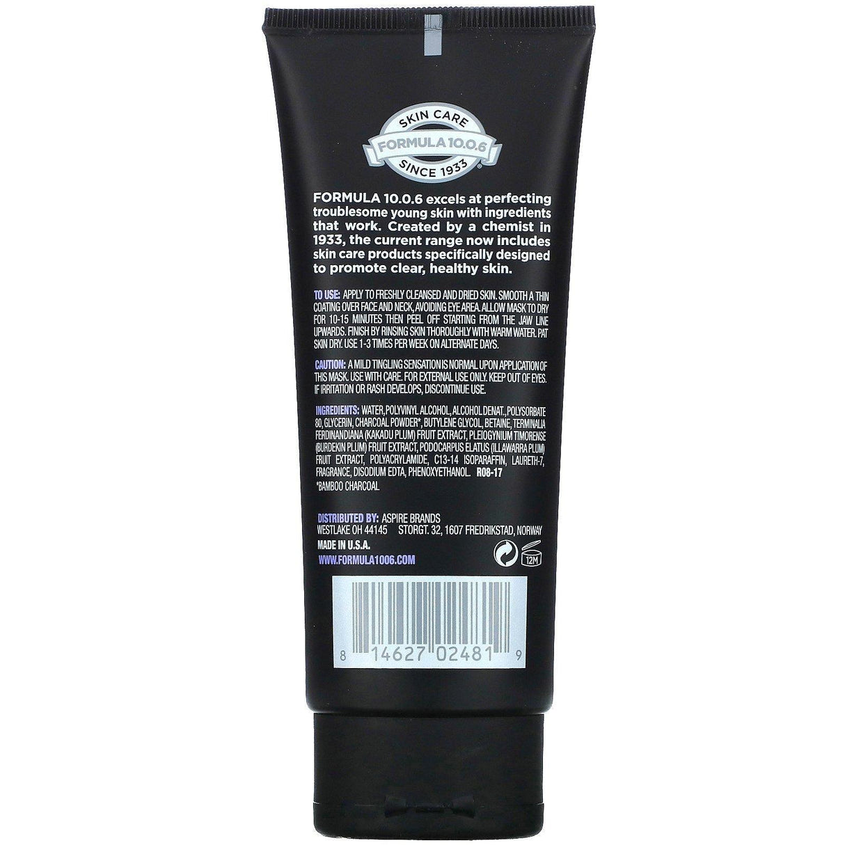 Formula 10.0.6, Draw It All Out, Skin-Detoxing Peel Beauty Mask, Charcoal + Plum, 3.4 fl oz (100 ml) - Supply Center USA