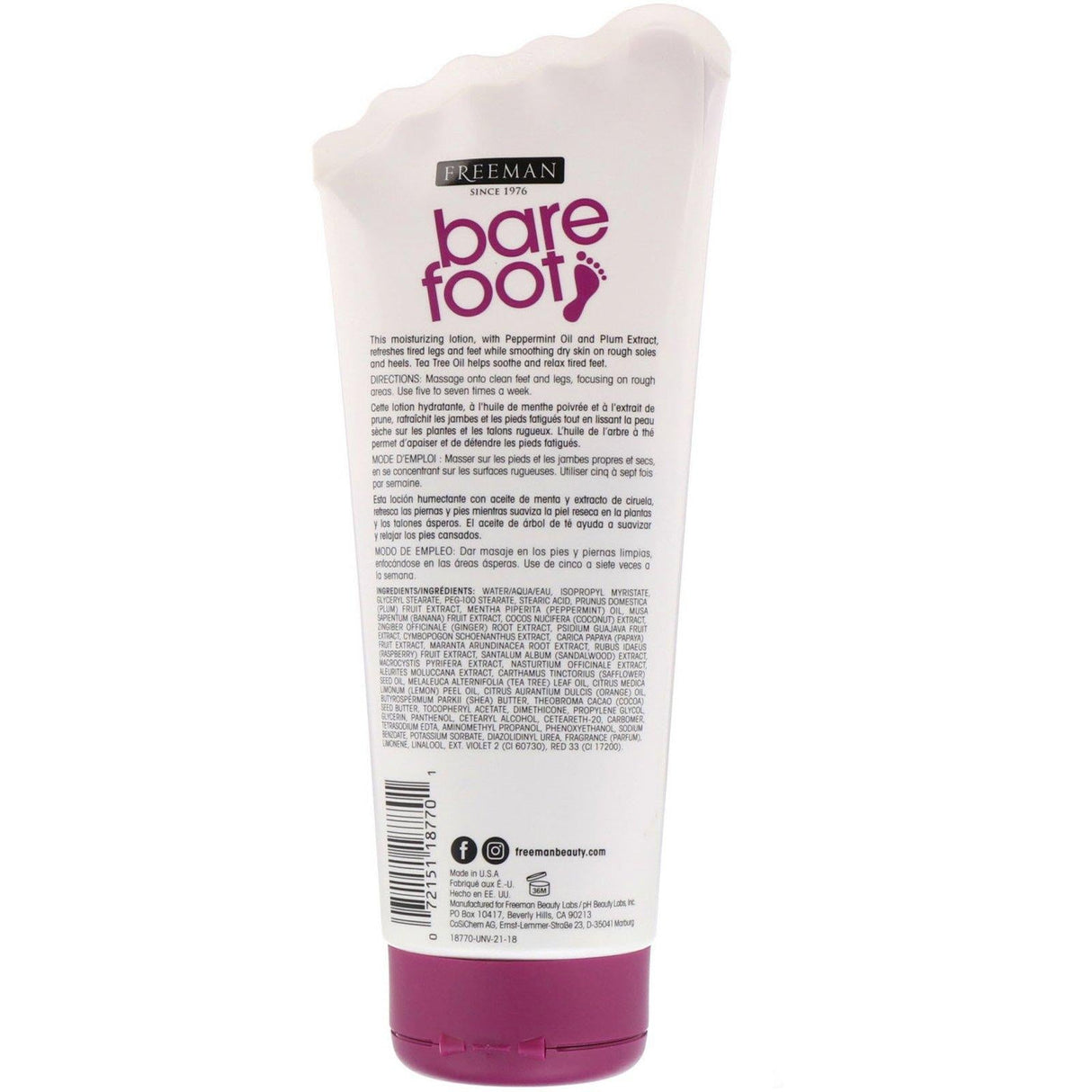 Freeman Beauty, Bare Foot, Hydrating, Foot Lotion, Peppermint & Plum, 5.3 fl oz (150 ml) - Supply Center USA