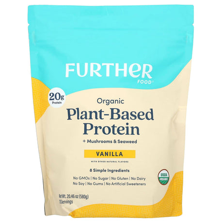 Further Food, Organic Plant-Based Protein + Mushrooms & Seaweed, Vanilla, 20.46 oz (580 g) - Supply Center USA