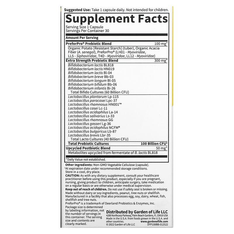 Garden of Life, Probiotics, 100 Billion, 30 Vegetarian Capsules - Supply Center USA