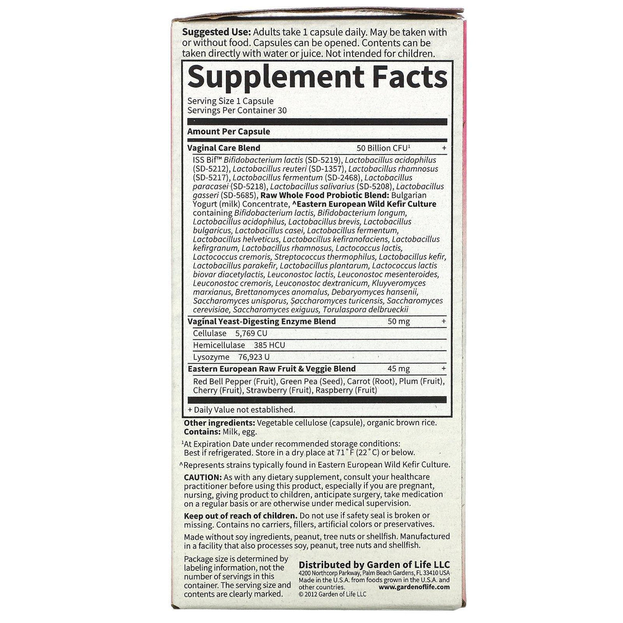 Garden of Life, RAW Probiotics, Vaginal Care, 50 Billion, 30 Vegetarian Capsules - Supply Center USA